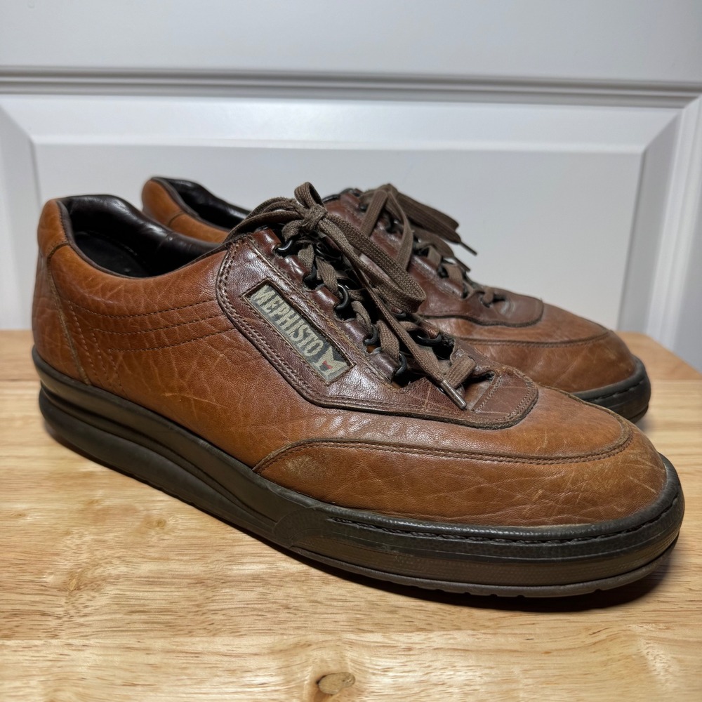 Mephisto Match Runoff Airjet Tan Grain Leather Walking Shoes Mens 10 Made France